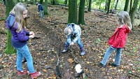 Kinder wühlen im Waldboden