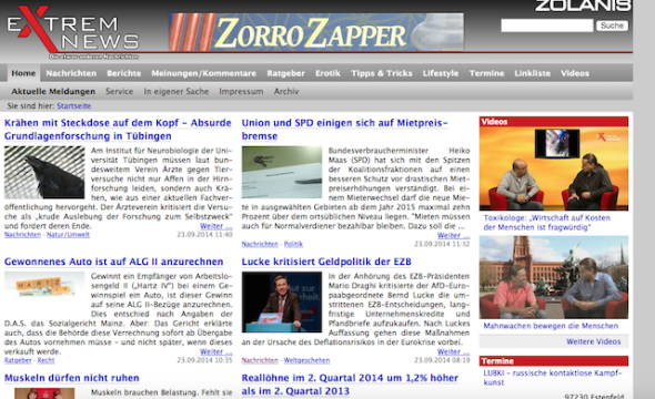 Screenshot: Die Startseite von Extremnews. 