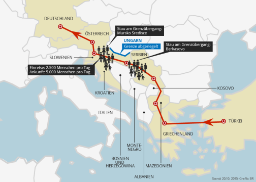 Der Weg der Flüchtlinge: Diese Grafik des Nachrichtenportals BR24 des Bayrischen Rundfunks zeigt den Weg der Balkan-Route.