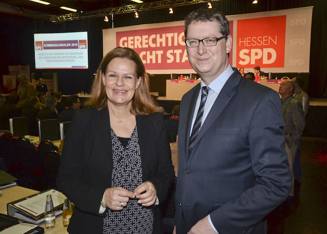 Wollen mehr Geld für hessische Kommunen: Generalsekretärin Nancy Faeser und Landes- und Fraktionschef des Hessen-SPD Thorsten Schäfer-Gümbel. Fotos: jal