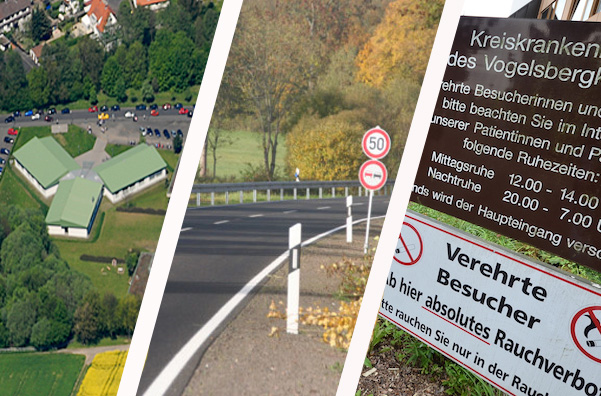 Sollen "zukunftssicher" gemacht werden: 18 Millionen will der Kreis 2016 unter anderem für Schulen, Straßen und das Kreiskrankenhaus ausgeben. Collage: Oberhessen-live.