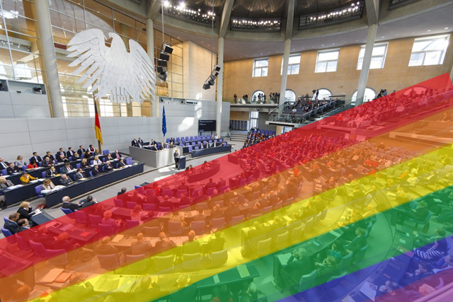 Der Bundestag entscheidet über die "Ehe für alle". Foto: Deutscher Bundestag / Thomas Trutschel/photothek.net. Montage: OL