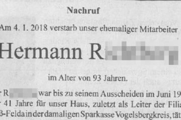 Dieser Nachruf ist peinlich für die Sparkasse Oberhessen. Foto: OL