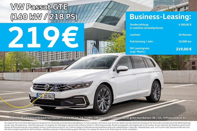 Passat GTE: Angebot Businesskunden